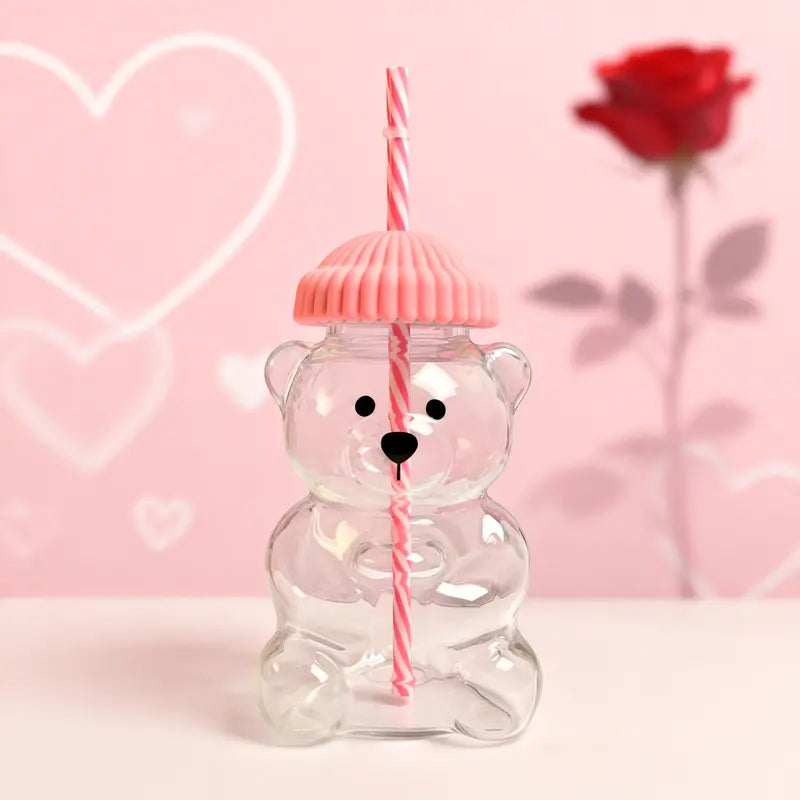 Bear Glass Straw Cup