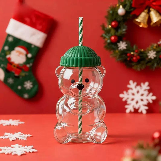 Bear Glass Straw Cup