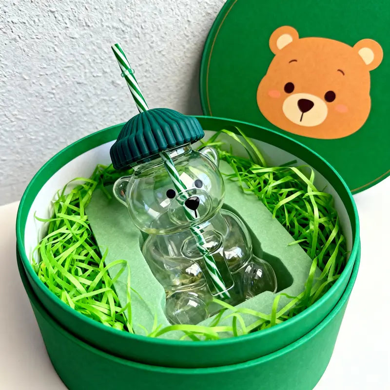 Bear Glass Straw Cup