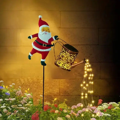 Solar Santa Watering Can Light
