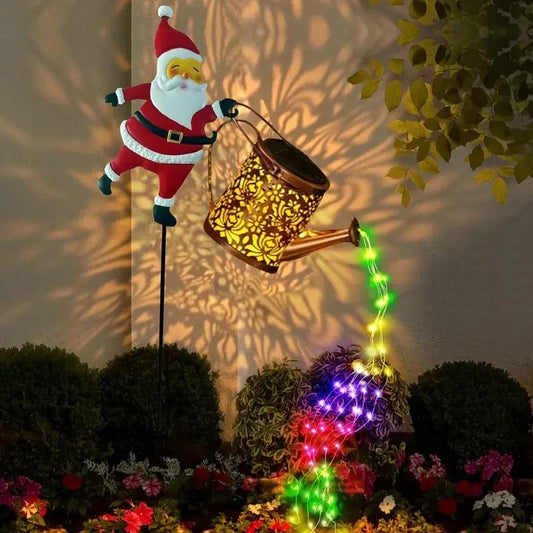Solar Santa Watering Can Light
