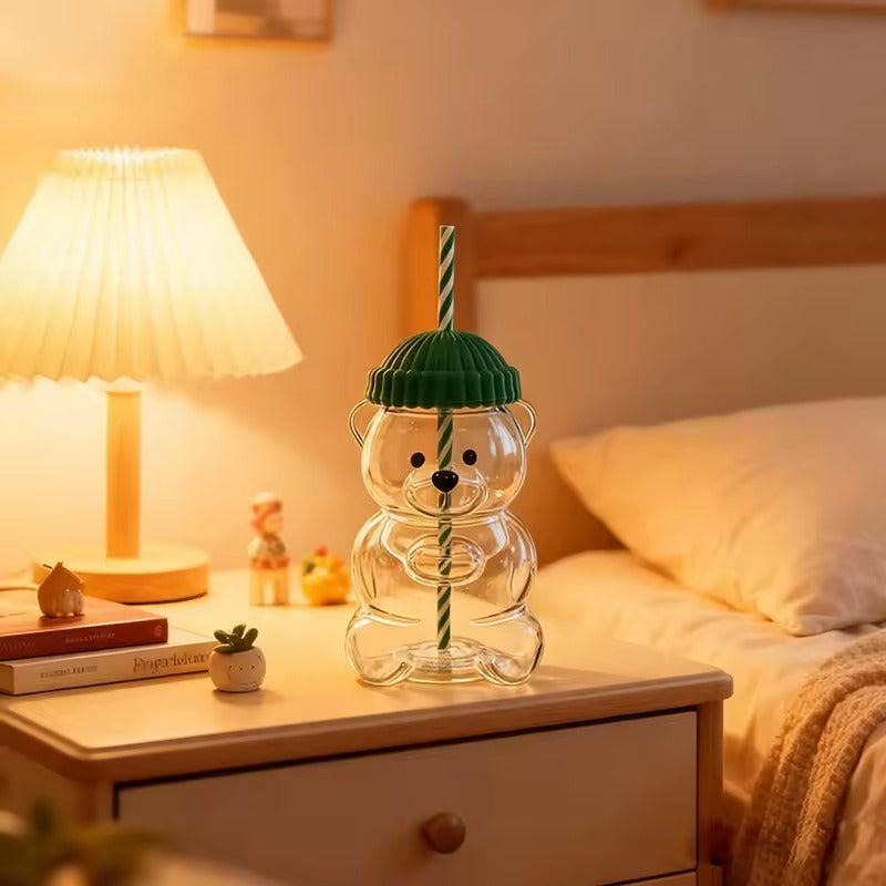 Bear Glass Straw Cup